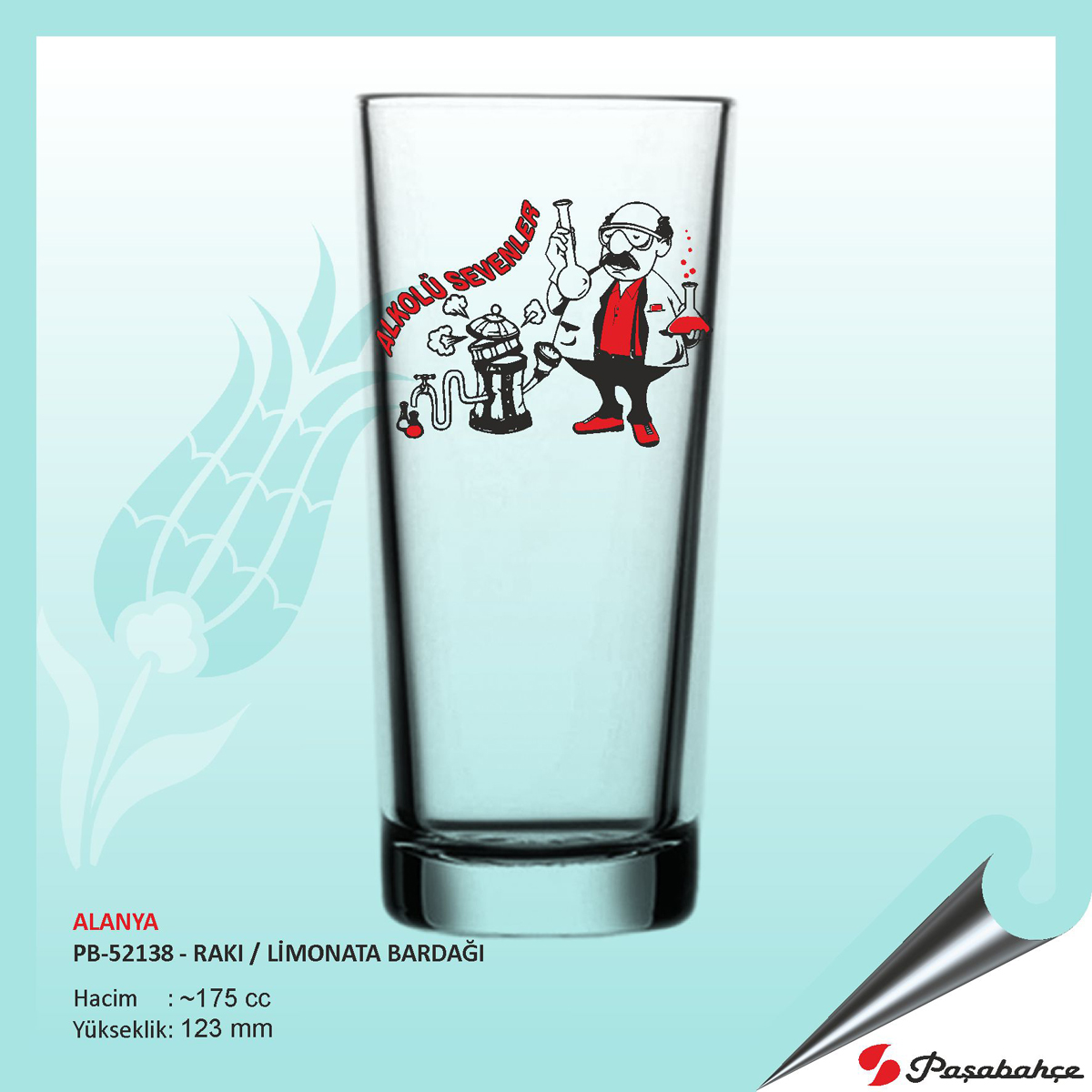 Baskılı Alanya Rakı / Limonata Bardağı 175 cc