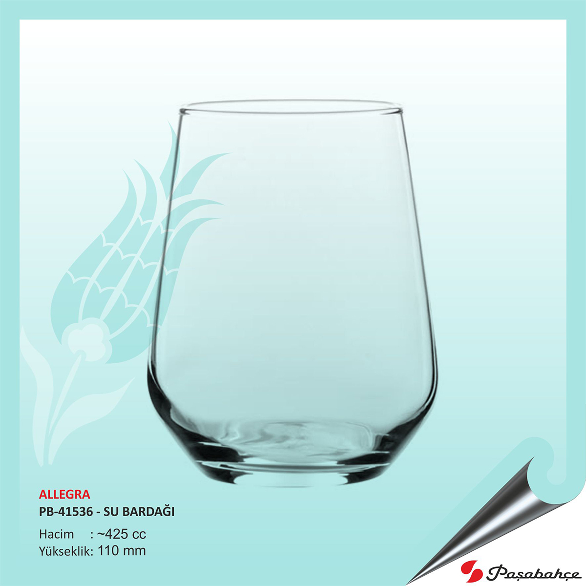Paşabahçe Allegra Pb-41536 - Baskılı Su Bardağı 425 cc Paşabahçe Allegra Pb-41536 - Baskılı Su Bardağı 425 cc