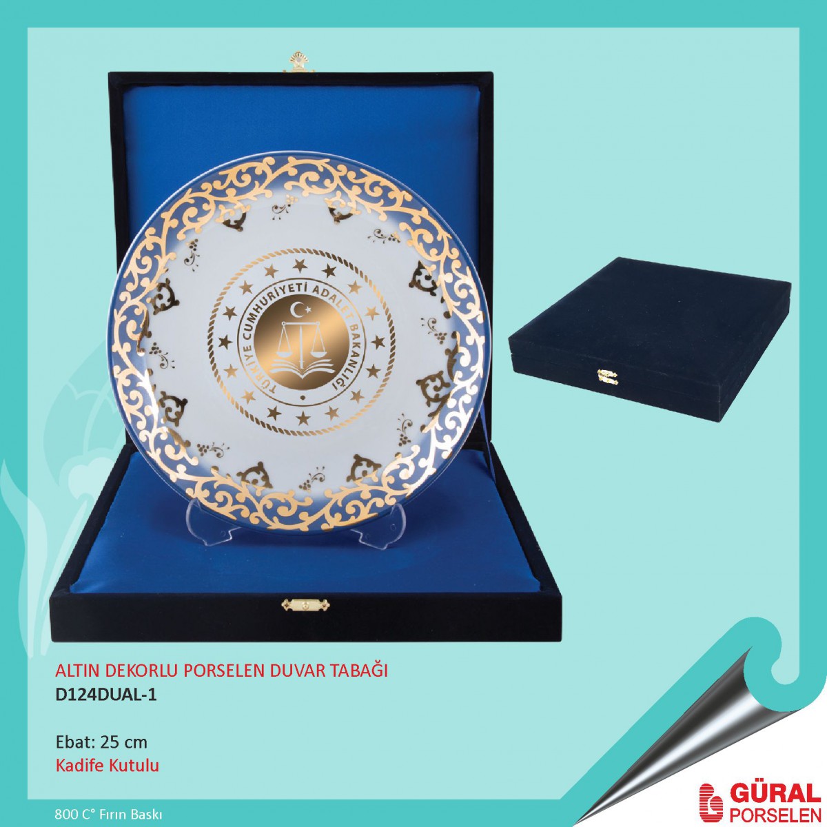 Güral Altın Dekorlu Porselen Baskılı Duvar Tabağı