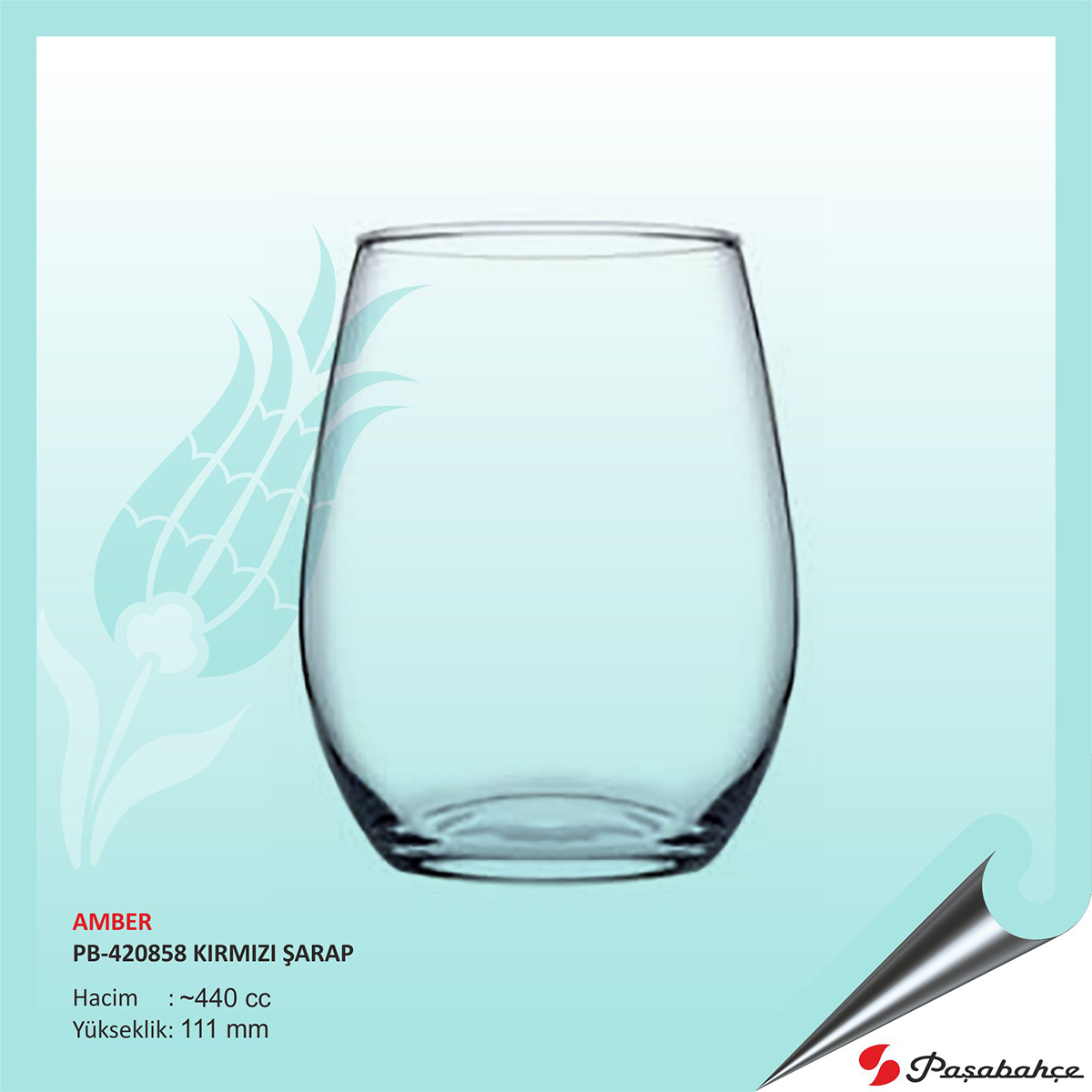 Amber Pb-420858 Baskılı Kırmızı Şarap Bardak 440 cc