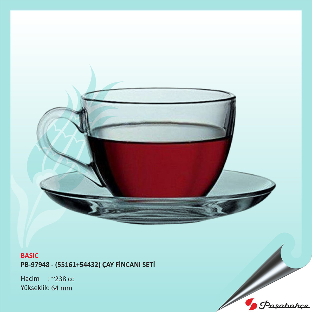 Paşabahçe Basıc Pb-97948 - (55161+54432) Baskılı Çay Fincanı Seti 238 cc Paşabahçe Basıc Pb-97948 - (55161+54432) Baskılı Çay Fincanı Seti 238 cc