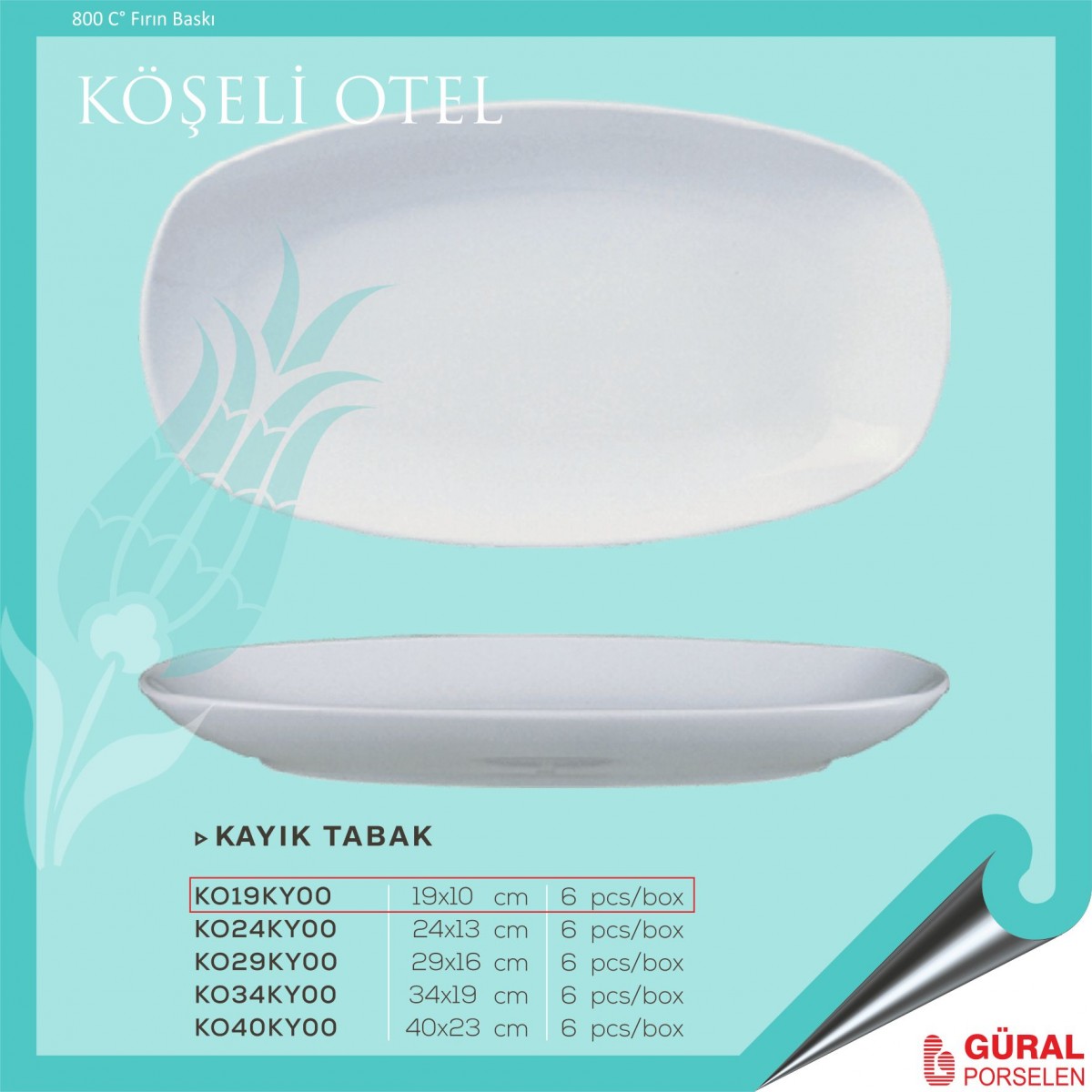 Baskılı Köşeli Otel 19 cm Kayık Tabak