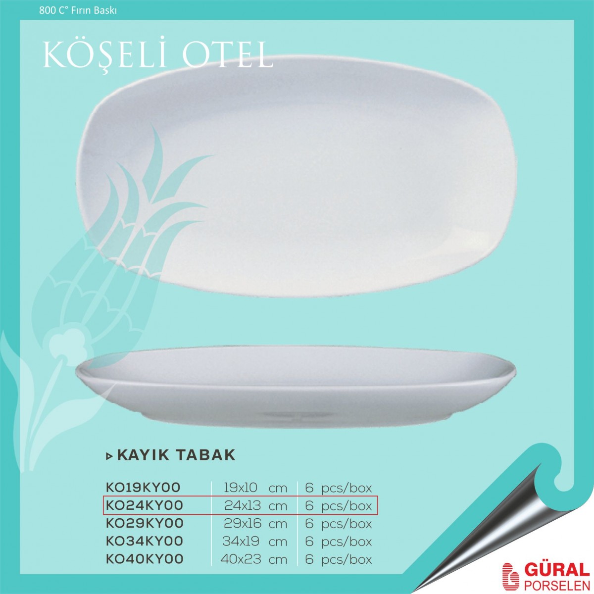 Baskılı Köşeli Otel 24 cm Kayık Tabak