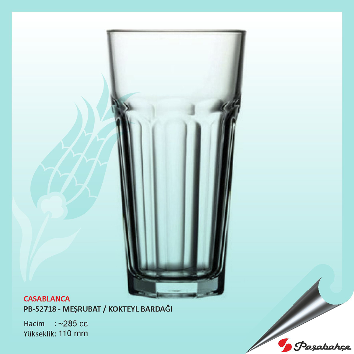 Paşabahçe Casablanca Pb-52718 - Baskılı Meşrubat / Kokteyl Bardağı 285 cc Paşabahçe Casablanca Pb-52718 - Baskılı Meşrubat / Kokteyl Bardağı 285 cc