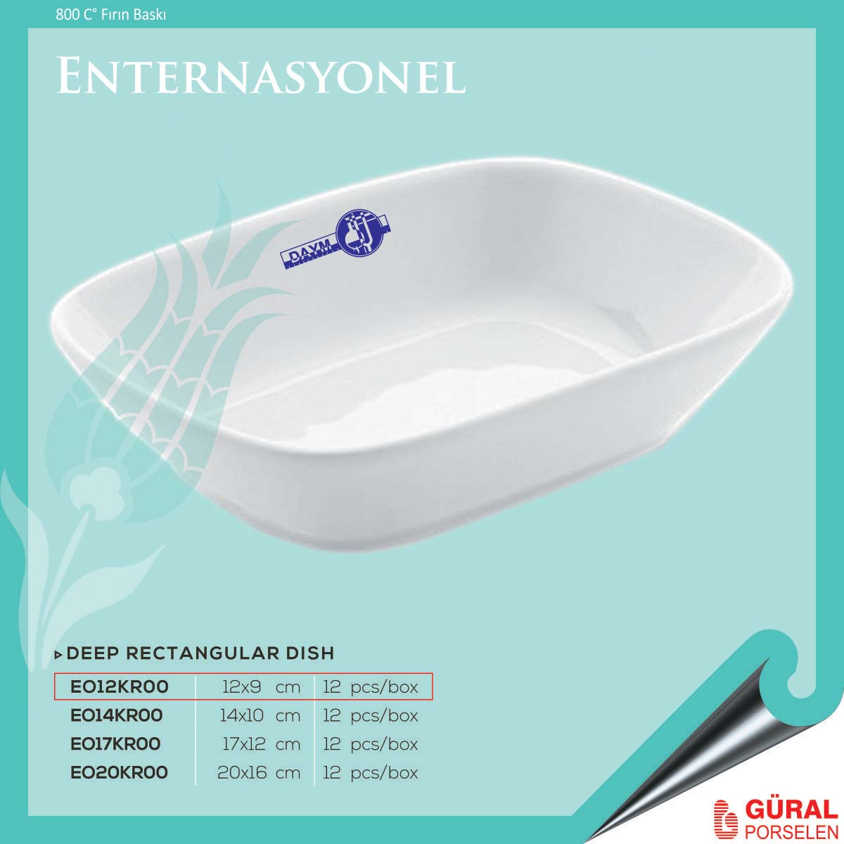 Baskılı Enternasyonel Porselen Kare Kayık Tabak 12 cm