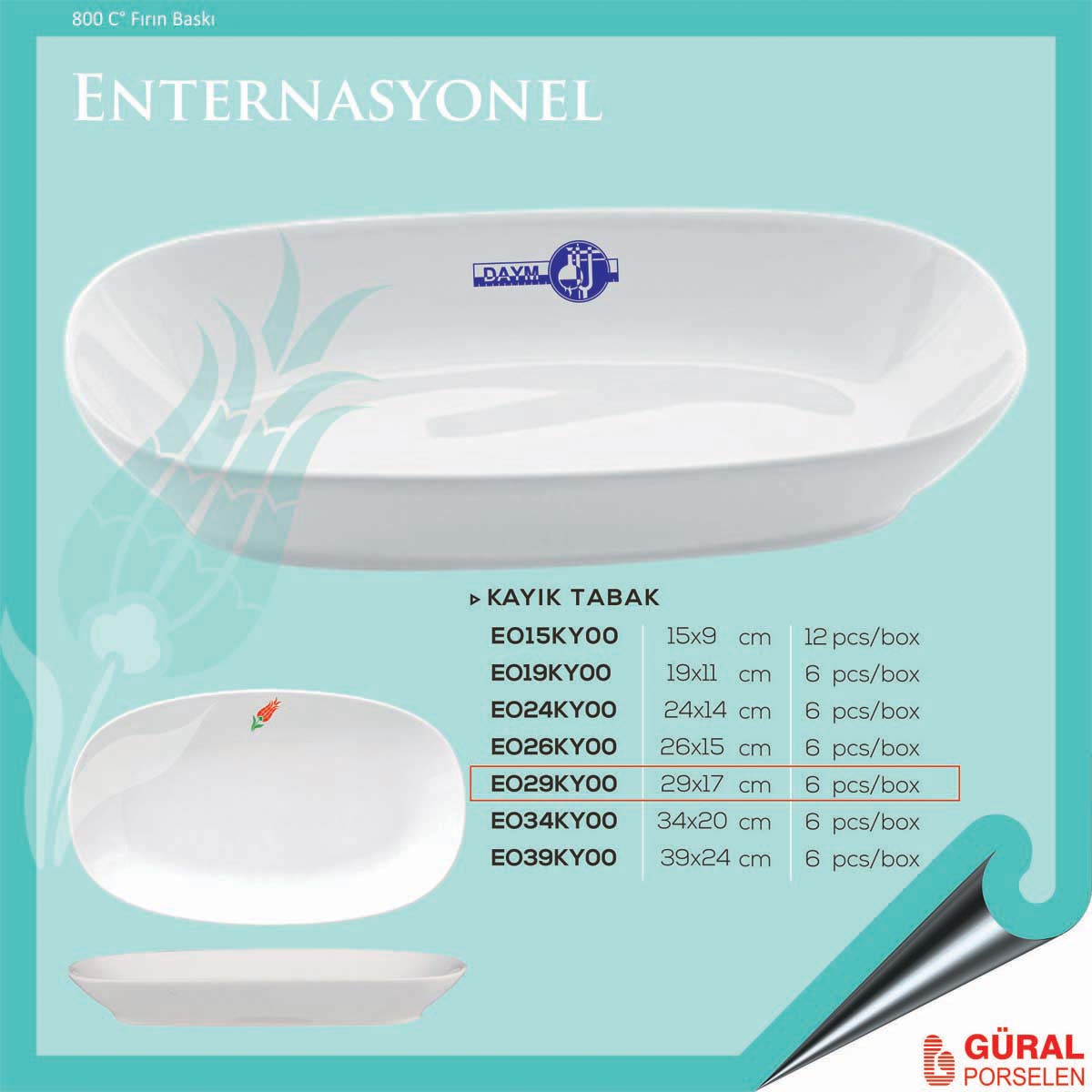 Baskılı Güral Enternasyonel Porselen Kayık Tabak 29 cm