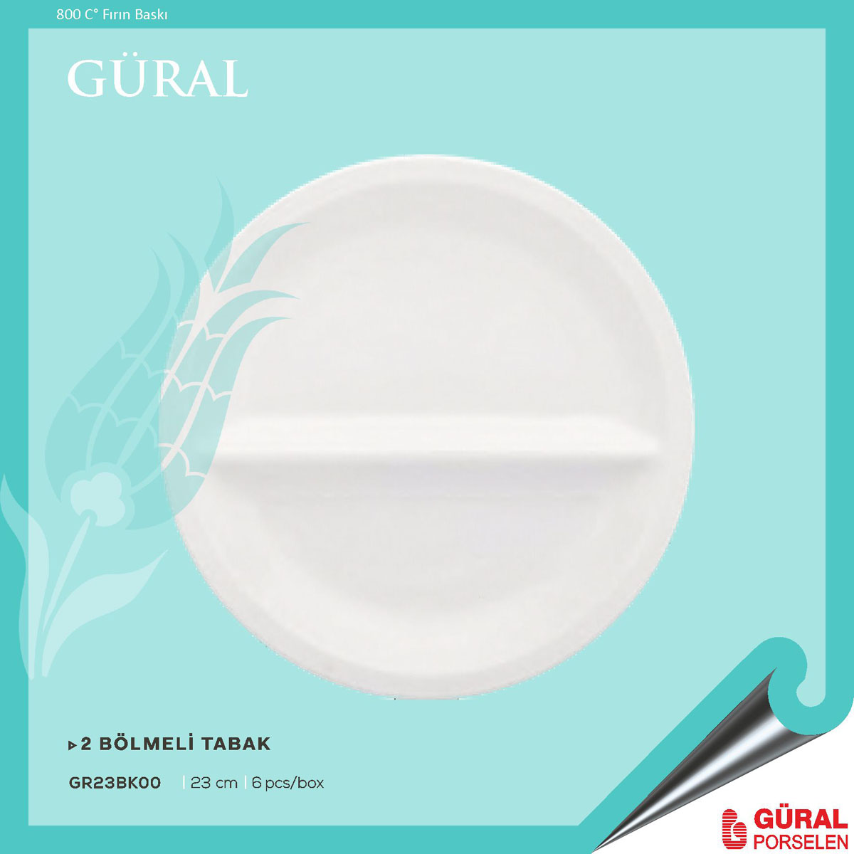 Baskılı Güral 2 Bölmeli Tabak 23 cm