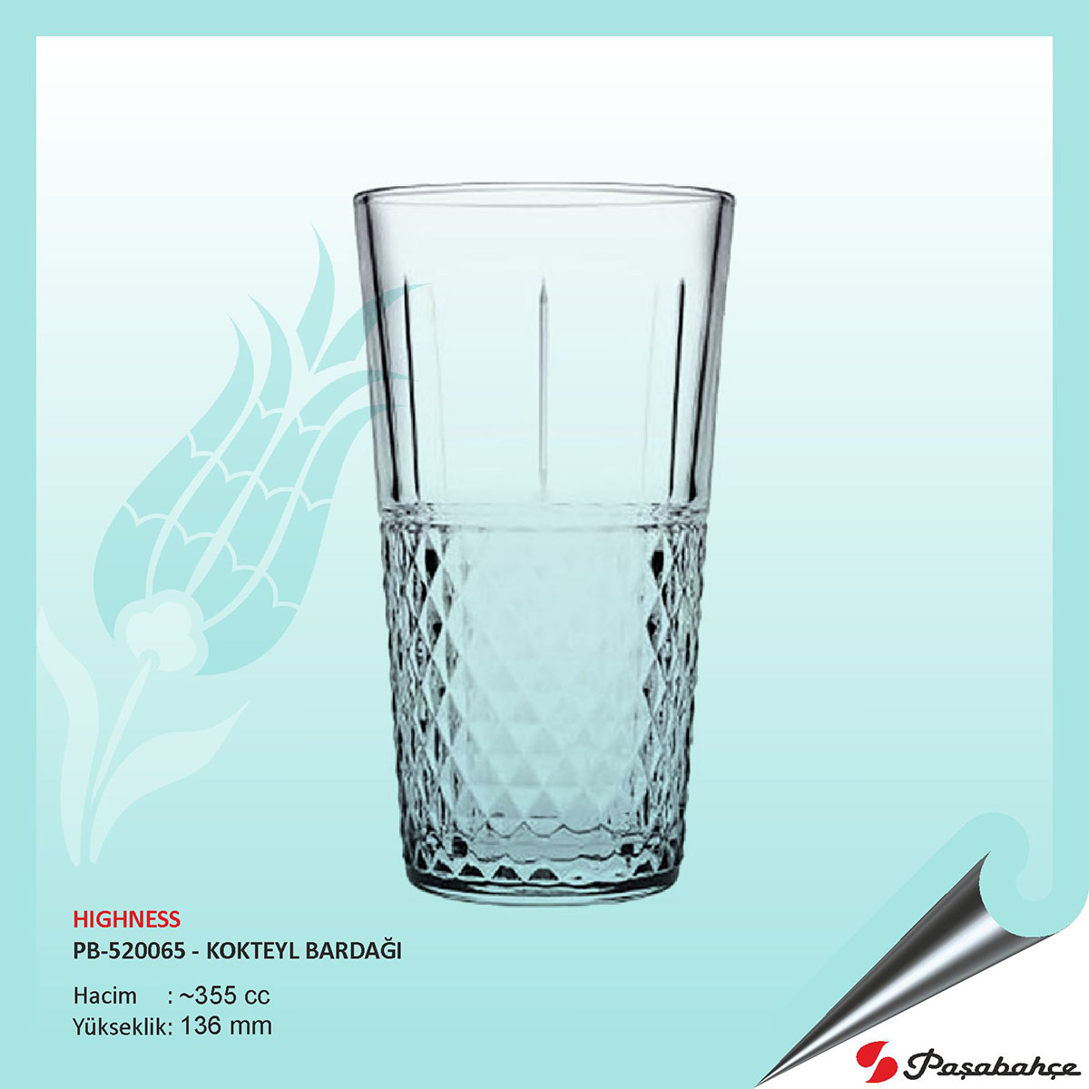 Paşabahçe Hıghness Pb-520065 - Baskılı Kokteyl Bardağı 355 cc Paşabahçe Hıghness Pb-520065 - Baskılı Kokteyl Bardağı 355 cc