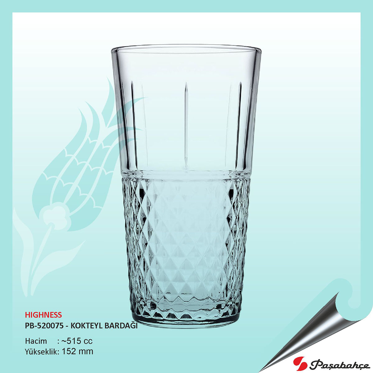 Paşabahçe Hıghness Pb-520075 - Baskılı Kokteyl Bardağı 515 cc Paşabahçe Hıghness Pb-520075 - Baskılı Kokteyl Bardağı 515 cc