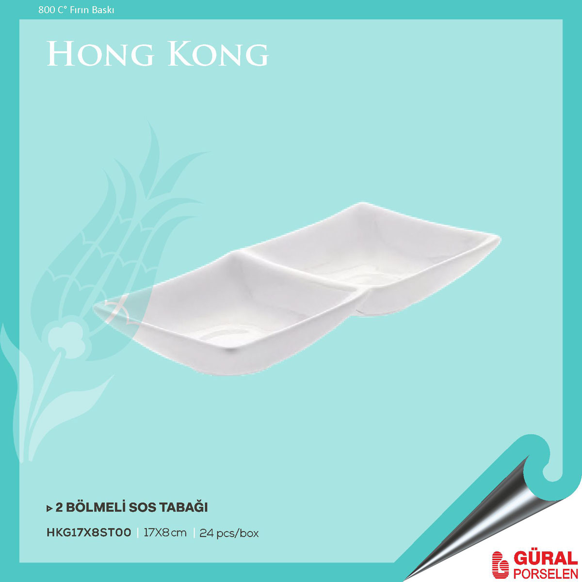 Baskılı Hong Kong 2 Bölmeli Sos Tabağı 17x8 cm