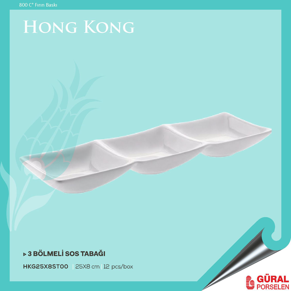 Baskılı Hong Kong 3 Bölmeli Sos Tabağı 25x8 cm