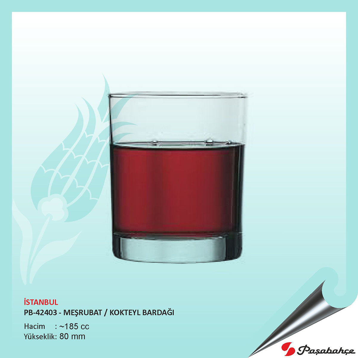 Paşabahçe İstanbul Pb-42403 - Baskılı Meşrubat / Kokteyl Bardağı 185 cc Paşabahçe İstanbul Pb-42403 - Baskılı Meşrubat / Kokteyl Bardağı 185 cc