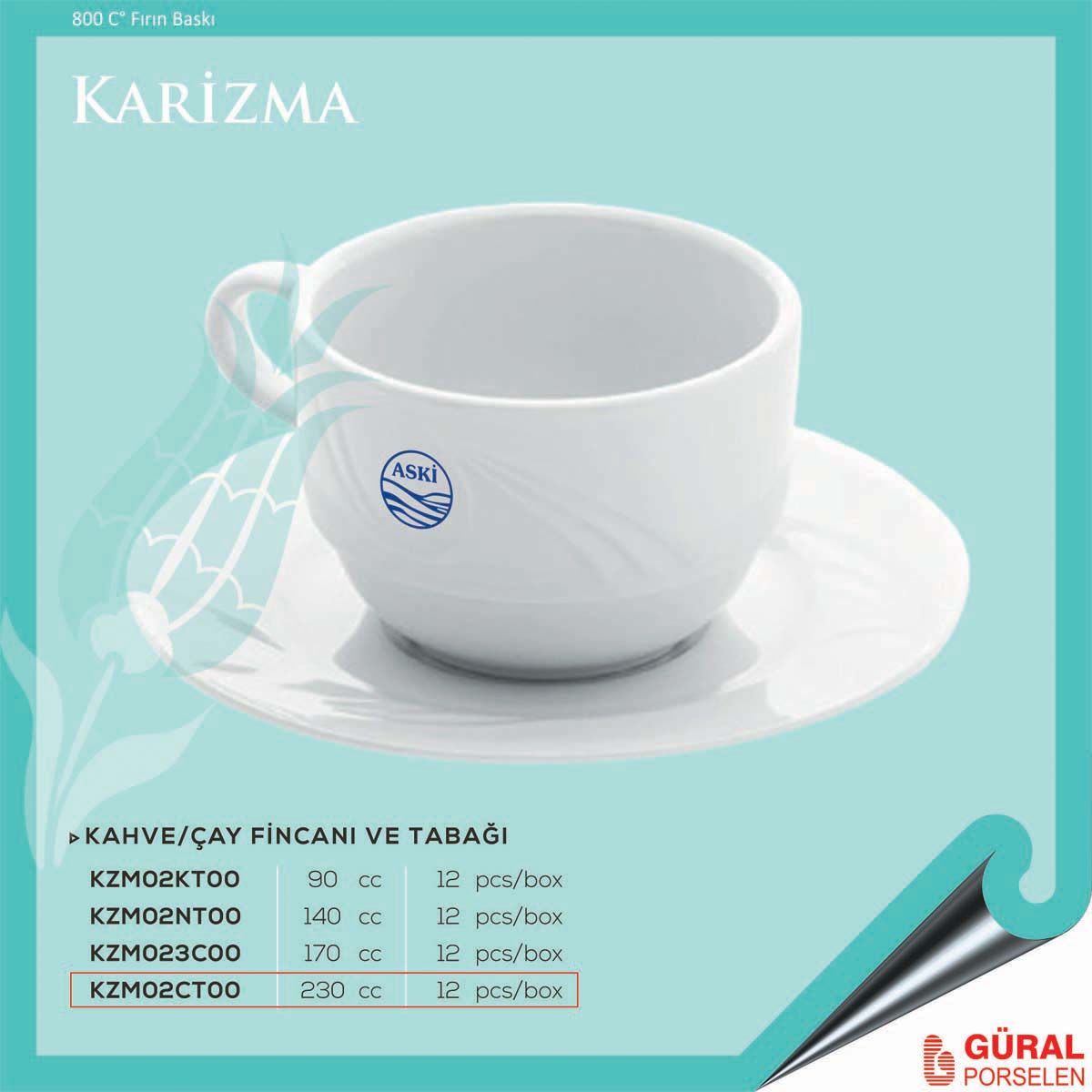 Baskılı Karizma Çay Fincanı ve Tabağı 230 cc