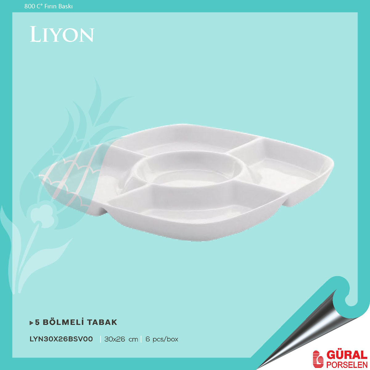 Baskılı Liyon 5 Bölmeli Servis Tabağı 30 x 26 cm