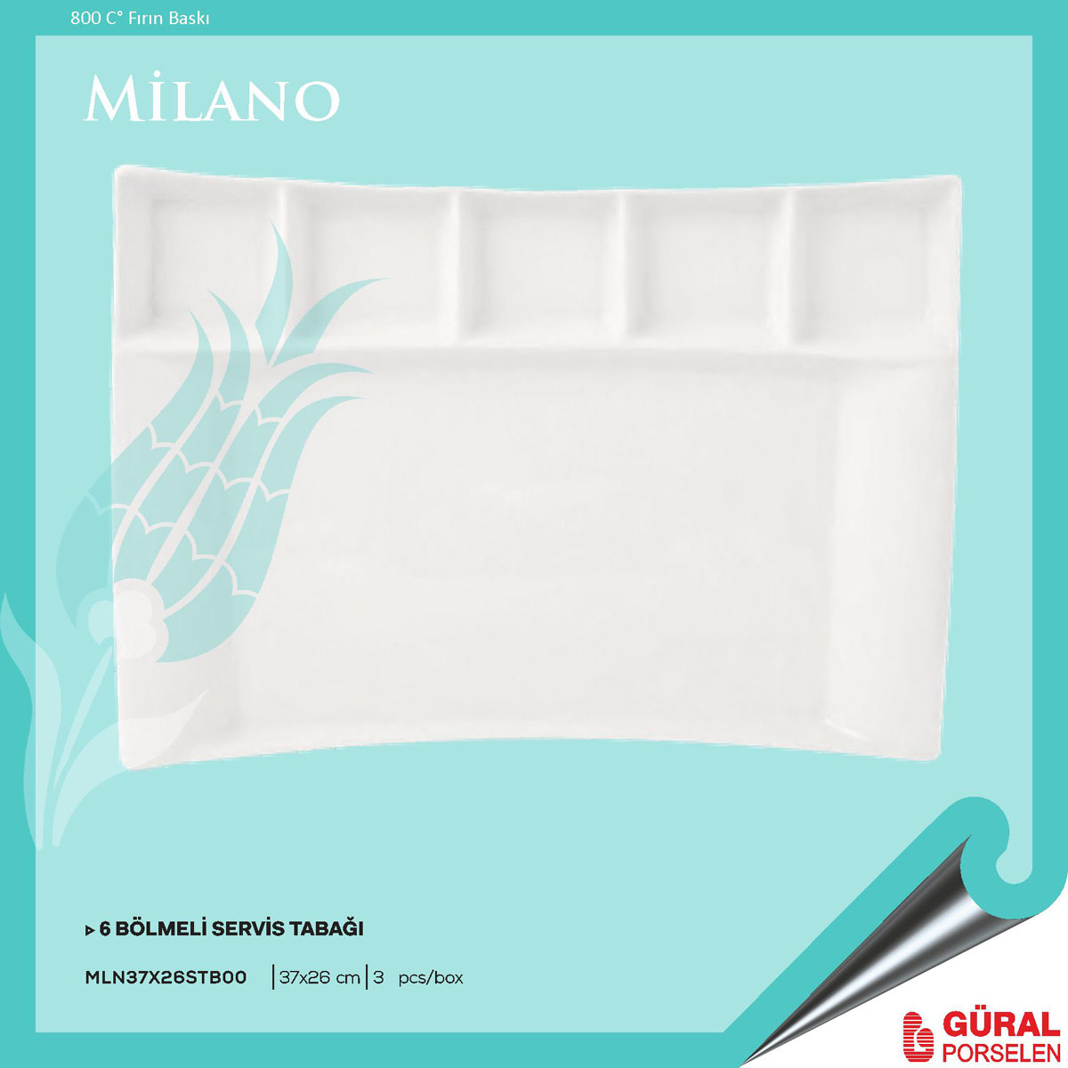 Baskılı Milano 6 Bölmeli Tabak 37 x 26 cm
