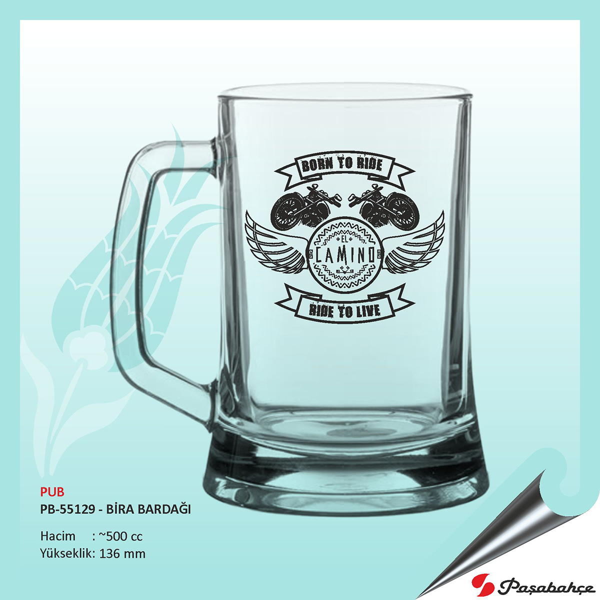 Pub Pb-55129 - Baskılı Bira Bardağı 500 cc