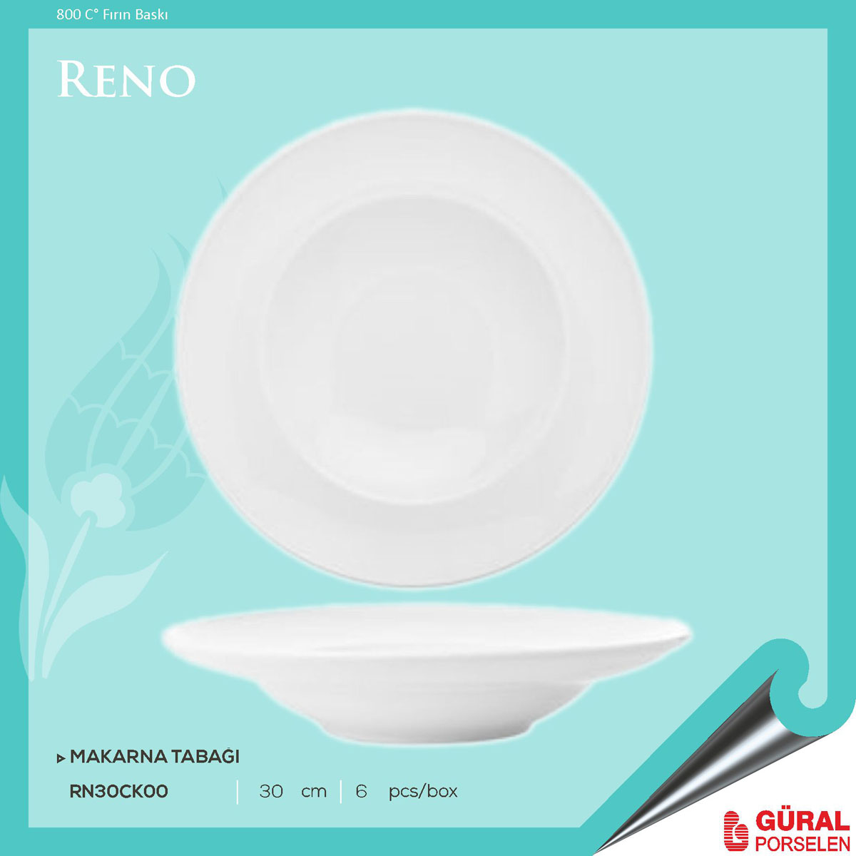 Baskılı Reno Makarna Tabağı 30 cm