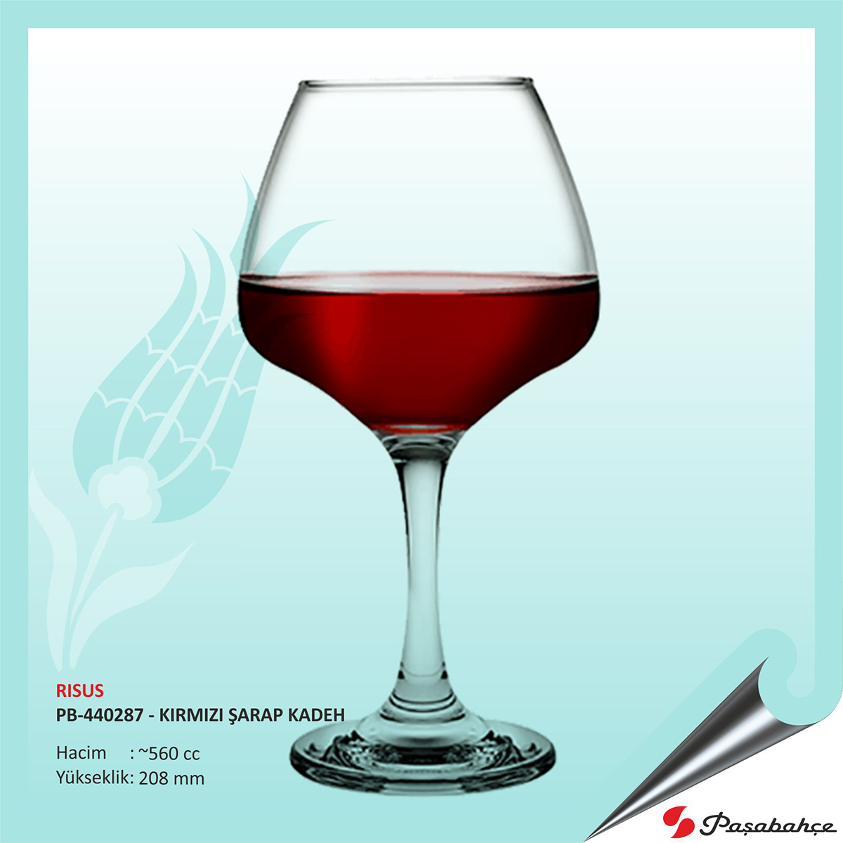 Rısus Pb-440287 - Baskılı Kırmızı Şarap Kadeh 560 cc
