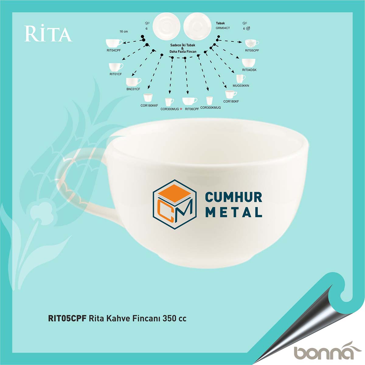 Baskılı Bonna Rita Kahve Fincanı 350 cc Baskılı Bonna Rita Kahve Fincanı 350 cc