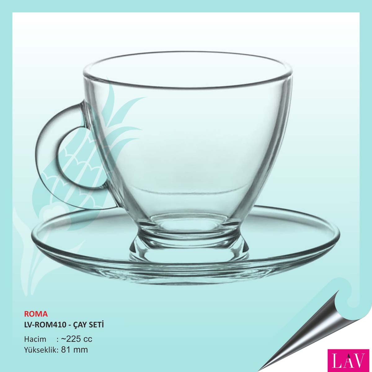 Baskılı Roma Çay Seti 225 cc