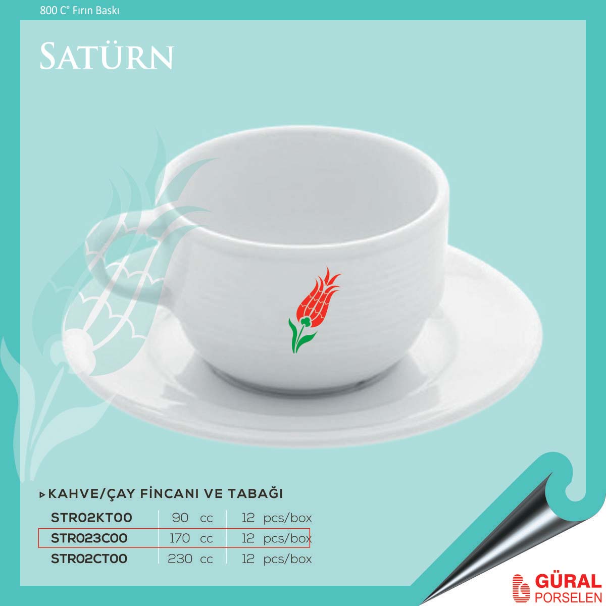 Baskılı Satürn Çay Fincanı ve Tabağı 170 cc