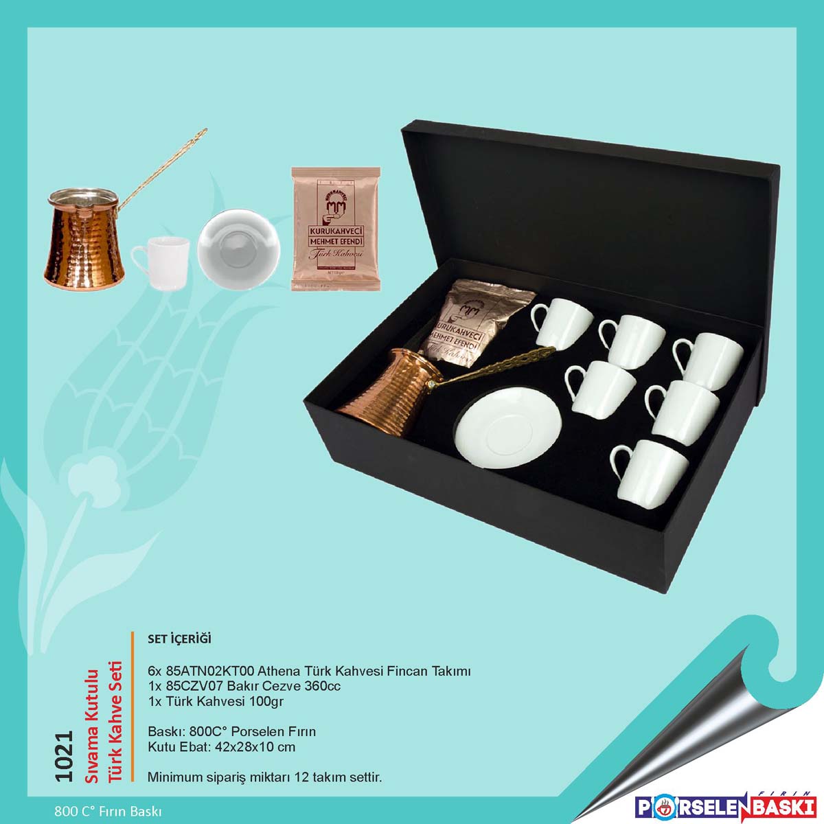 Baskılı Sıvama Kutulu Türk Kahve Seti Baskılı Sıvama Kutulu Türk Kahve Seti
