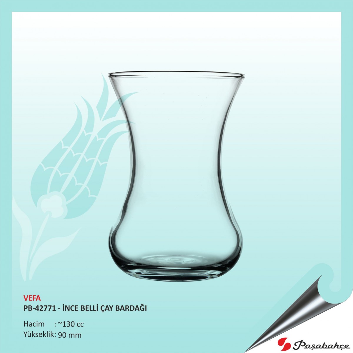 Paşabahçe Vefa Baskılı İnce belli Çay Bardağı 130 cc Paşabahçe Vefa Baskılı İnce belli Çay Bardağı 130 cc