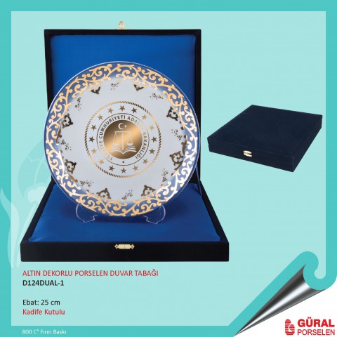 Güral Altın Dekorlu Porselen Baskılı Duvar Tabağı