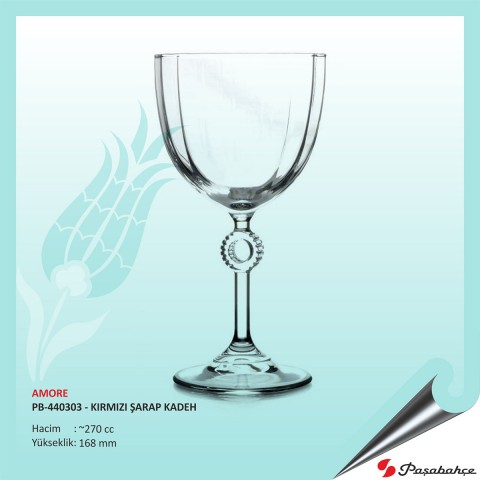 Amore Pb-440303 - Baskılı Kırmızı Şarap Kadeh 270 cc