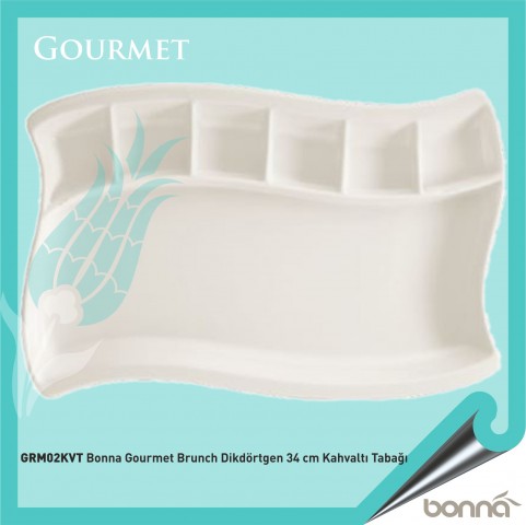 Baskılı Bonna Gourmet Brunch Dikdörtgen 34 Cm Kahvaltı Tabağı