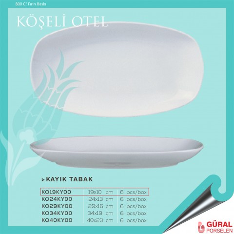Baskılı Köşeli Otel 19 cm Kayık Tabak