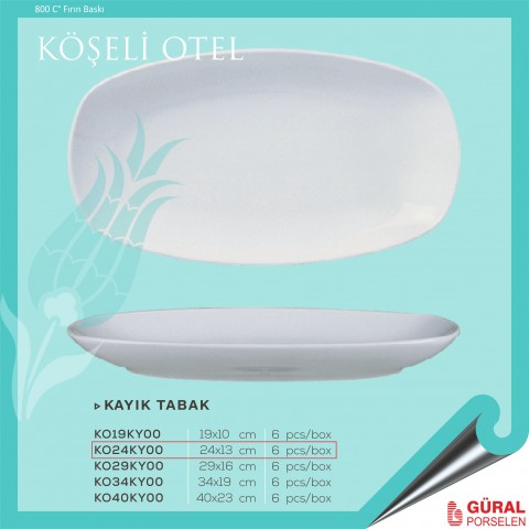 Baskılı Köşeli Otel 24 cm Kayık Tabak