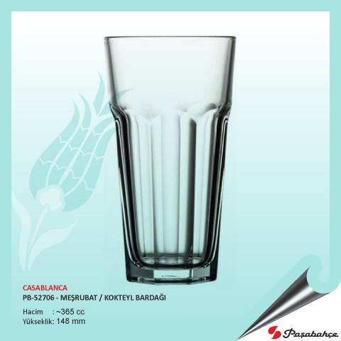 Paşabahçe Casablanca Pb-52706 - Baskılı Meşrubat / Kokteyl Bardağı 365 cc Paşabahçe Casablanca Pb-52706 - Baskılı Meşrubat / Kokteyl Bardağı 365 cc