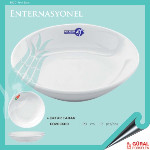 Baskılı Enternasyonel Porselen Çukur Tabak 20 cm