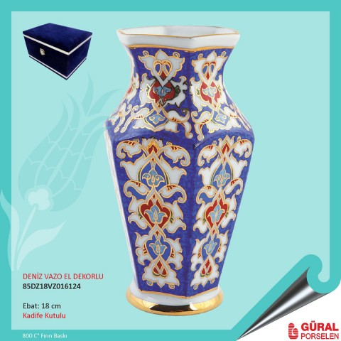 Baskılı Deniz Vazo El Dekorlu 18 cm