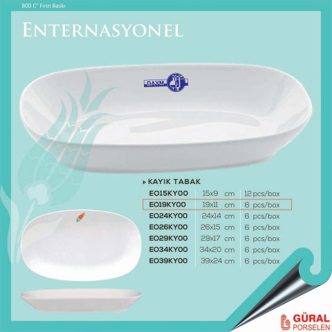 Baskılı Güral Enternasyonel Porselen Kayık Tabak 19 cm