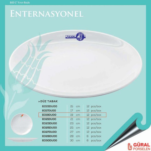 Baskılı Güral Enternasyonel Düz Tabak 19 cm