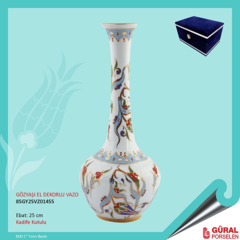 Baskılı Gözyaşı El Dekorlu Vazo 25 cm