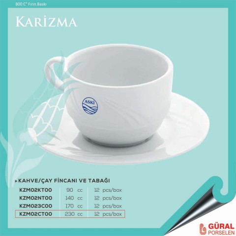 Baskılı Karizma Çay Fincanı ve Tabağı 230 cc