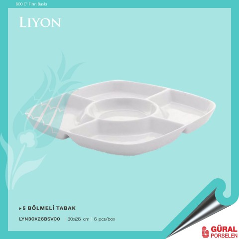 Baskılı Liyon 5 Bölmeli Servis Tabağı 30 x 26 cm