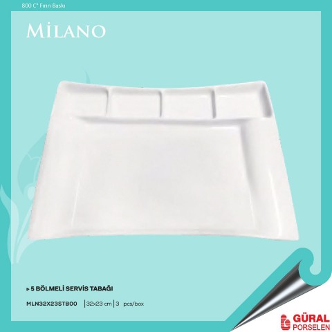 Baskılı Milano 5 Bölmeli Servis Tabağı 32 x 23 cm