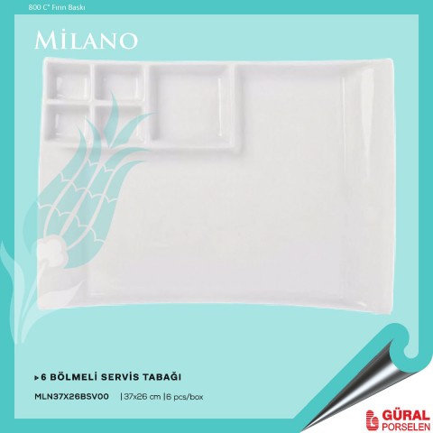 Baskılı Milano Altı Bölmeli Tabak 37 x 26 cm