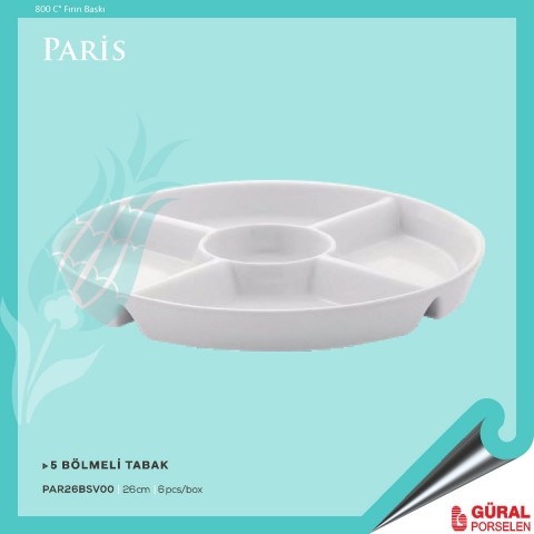 Baskılı Paris 5 Bölmeli Servis Tabağı 26 Cm